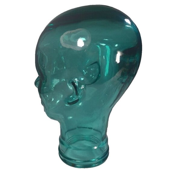 Vtg Vidrios 12" Teal Green Recycled Glass Head Mannequin Life Size Bust Spain - Picture 10 of 10